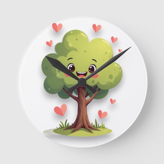 Tree Red Hearts Clock Ronde Klok (Voorkant)
