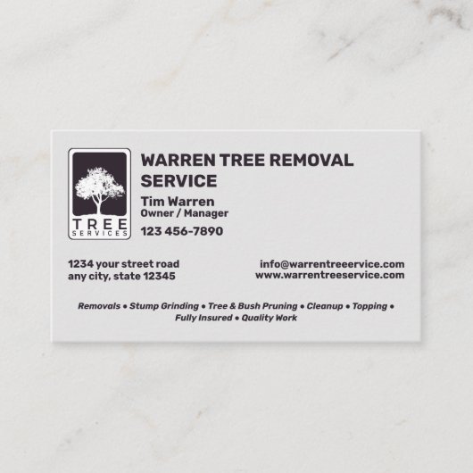Tree Removal Service Company Visitekaartje (Voorkant)