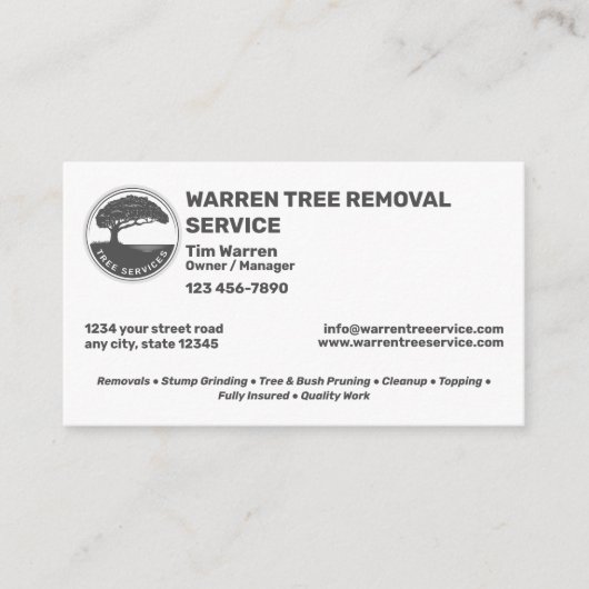 Tree Removal Service Company Visitekaartje (Voorkant)