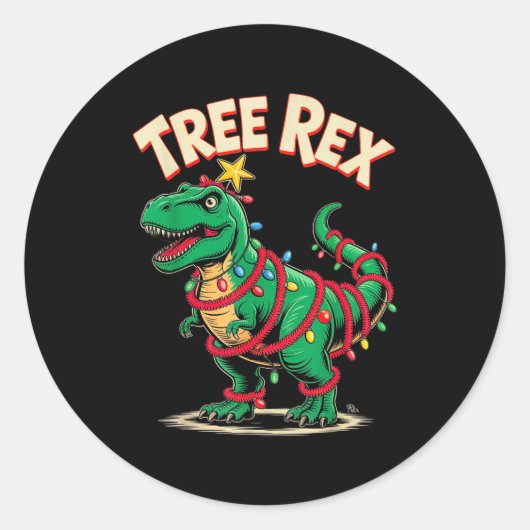 Tree Rex Christmas Costume T-rex Dinosaur Xmas Lig Ronde Sticker (Voorkant)