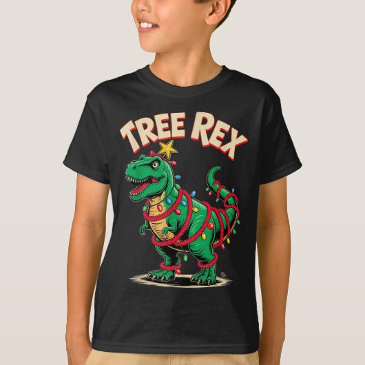 Tree Rex Christmas Costume T-rex Dinosaur Xmas Lig T-shirt (Voorkant)