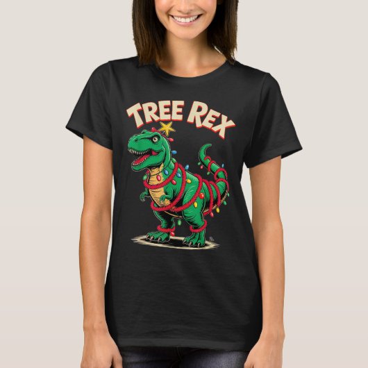 Tree Rex Christmas Costume T-rex Dinosaur Xmas Lig T-shirt (Voorkant)