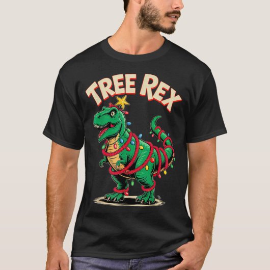 Tree Rex Christmas Costume T-rex Dinosaur Xmas Lig T-shirt (Voorkant)