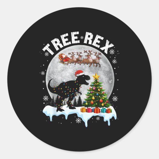 Tree Rex Christmas Dinosaur T-rex Xmas Pajama Men  Ronde Sticker (Voorkant)