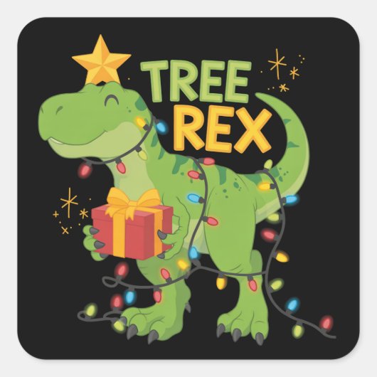 Tree Rex Dinosaur Familie Kerst Groep Matching Vierkante Sticker (Voorkant)