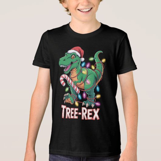 Tree-Rex Dinosaurier - T-Rex mit Lichterkette Tri-Blend Shirt (Voorkant)