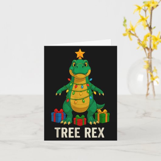 Tree Rex Funny Dinosaur Christmas  Kaart (Gele Bloem)