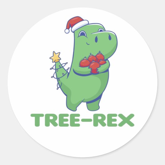 Tree-Rex Funny Dinosaur Pun T-Rex Classic Round St Ronde Sticker (Voorkant)
