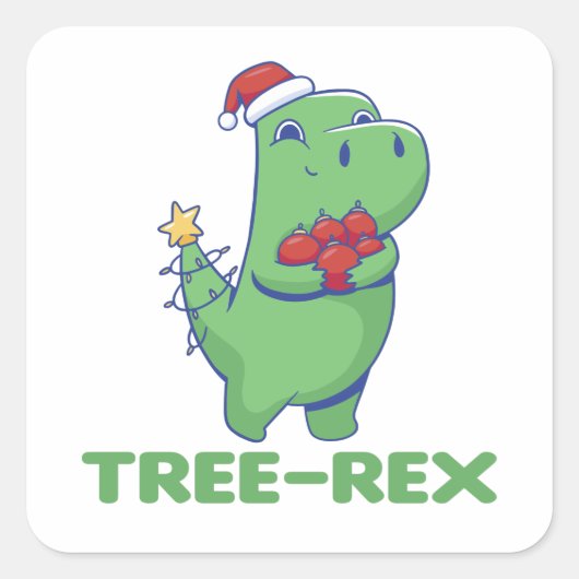 Tree-Rex Funny Dinosaur Pun T-Rex Square Sticker (Voorkant)