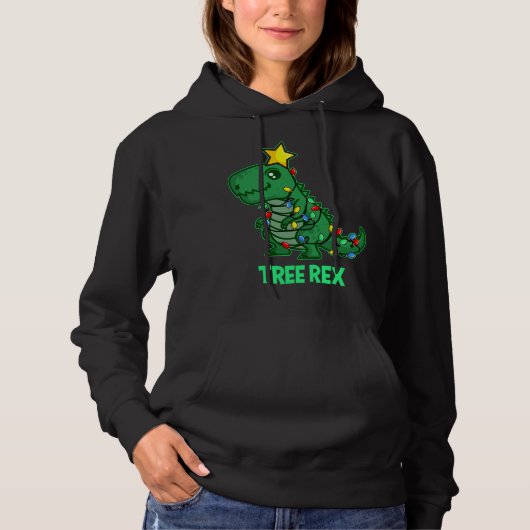 Tree Rex Grappig Retro Kerstmis Dino Hoodie (Voorkant)