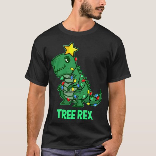Tree Rex Grappig Retro Kerstmis Dino T-shirt (Voorkant)