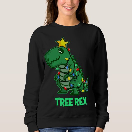 Tree Rex Grappig Retro Kerstmis Dino Trui (Voorkant)