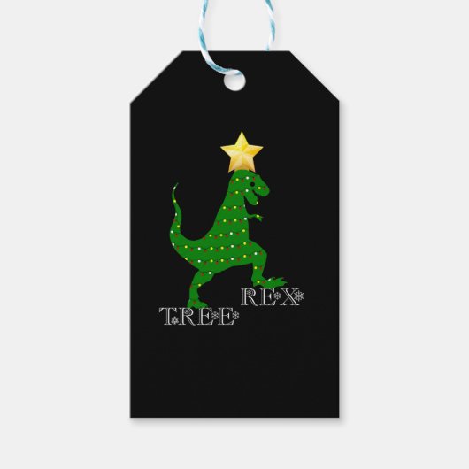 Tree Rex Grappige dinosaurus kerstboom verlichting Cadeaulabel (Voorkant)