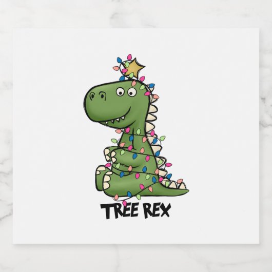 Tree Rex Grappige dinosaurus kerstcadeaus Sparkling Wijnetiket (Enkel label)