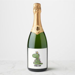 Tree Rex Grappige dinosaurus kerstcadeaus Sparkling Wijnetiket