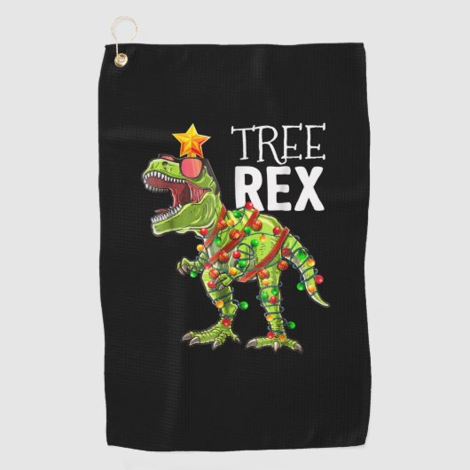 Tree Rex Kerstverlichting Dinosaurus Golfhanddoek (Voorkant)