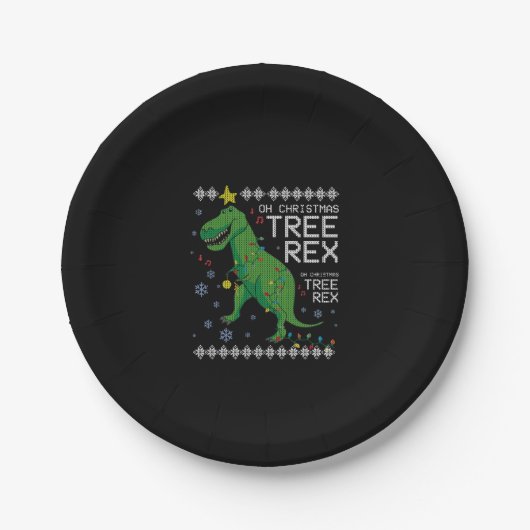 Tree Rex Lelijke Kersttrui Dino T-rex Funny O Papieren Bordje (Voorkant)