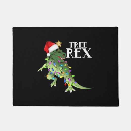 TREE REX SANTA HOED DINOSAURUS KERSTVERLICHTING T- DEURMAT (Voorkant)