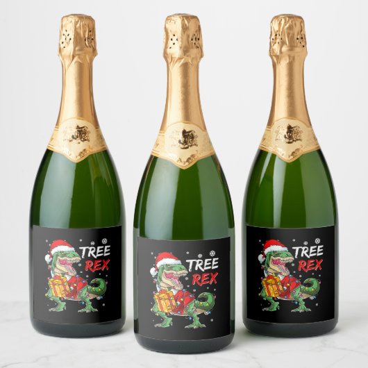 Tree Rex T-rex Santa Dinosaurus Kerstmis Volwassen Sparkling Wijnetiket (Flessen)