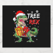 Tree Rex T-rex Santa Dinosaurus Kerstmis Volwassen Sparkling Wijnetiket (Enkel label)