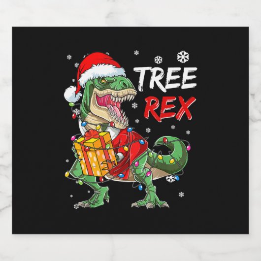 Tree Rex T-rex Santa Dinosaurus Kerstmis Volwassen Sparkling Wijnetiket (Enkel label)