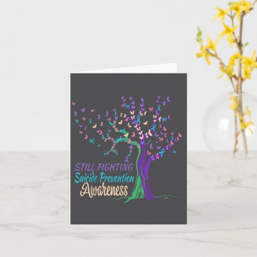 Tree Ribbon Still Fighting Suicide Prevention Awar Kaart (Gele Bloem)