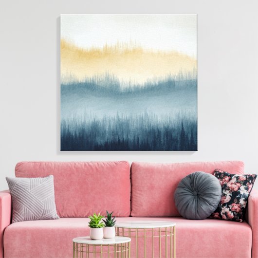 Tree Ridge Waterverf Canvas Kunst - Blauw (Insitu (Woonkamer))