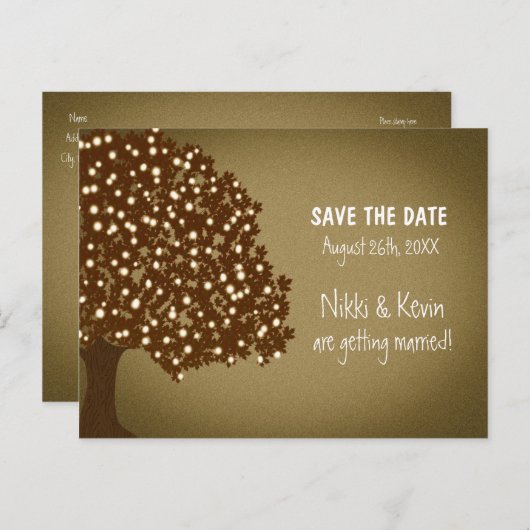  Tree rustieke bruiloft Save Date Briefkaart (Voorkant / Achterkant)