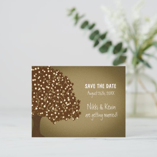  Tree rustieke bruiloft Save Date Briefkaart (Staand voorkant)