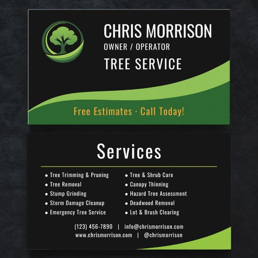 Tree Service Arborist Black Green  Visitekaartje