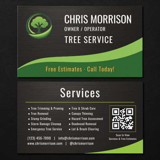 Tree Service Arborist QR Code Metallic Visitekaartje