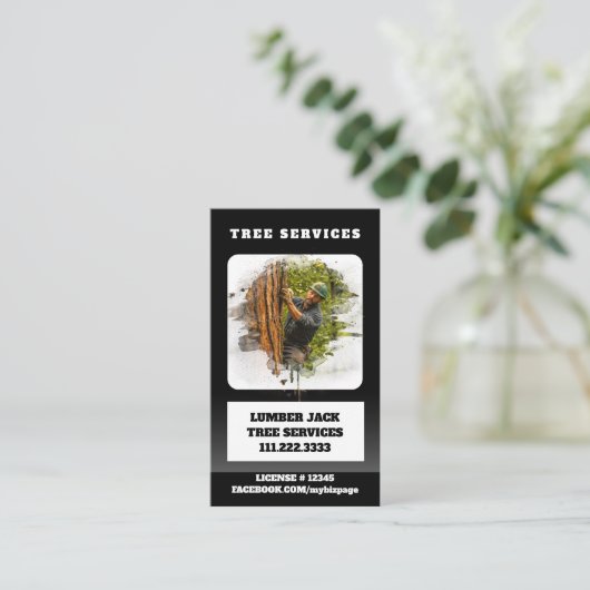 *~* Tree Services Lumber Jack Man QR Tree Trunk Visitekaartje (Staand voorkant)