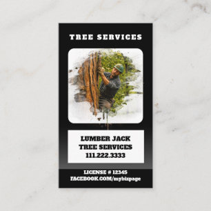 *~* Tree Services Lumber Jack Man QR Tree Trunk Visitekaartje