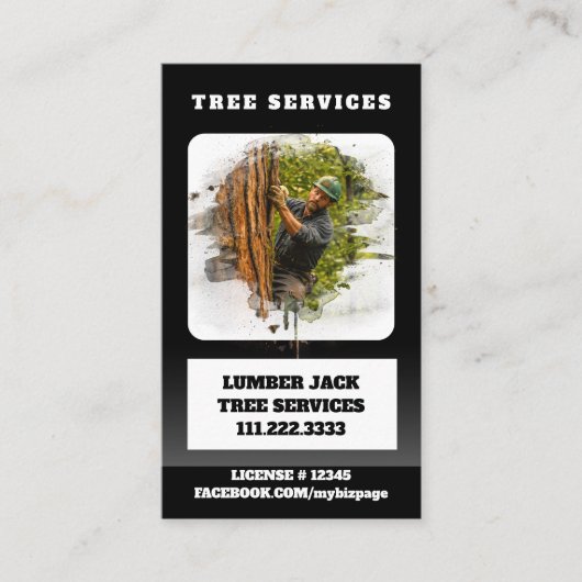 *~* Tree Services Lumber Jack Man QR Tree Trunk Visitekaartje (Voorkant)
