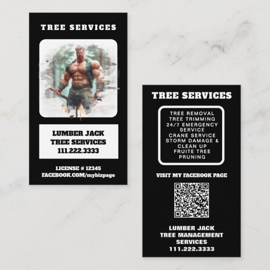 *~* Tree Services Lumber Jack Tree Man QR Visitekaartje (Voorkant / Achterkant)