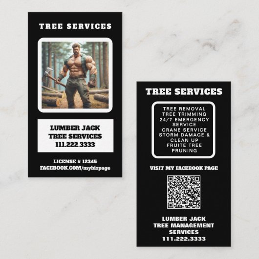 *~* Tree Services Muscular Lumber Jack Tree QR Visitekaartje (Voorkant / Achterkant)