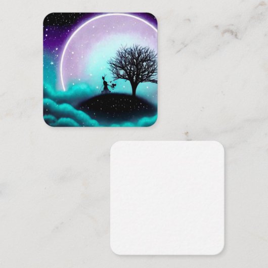 Tree Silhouette en Big Moon Vierkante Visitekaartje (Voorkant / Achterkant)