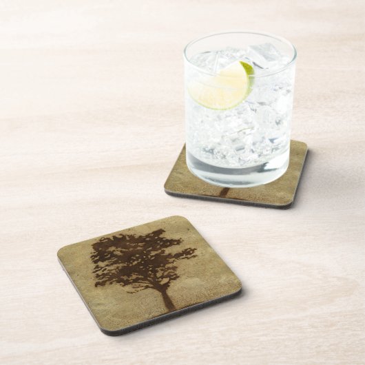 Tree Silhouette on Bronze Background Bier Onderzetter (Rechterzijde)