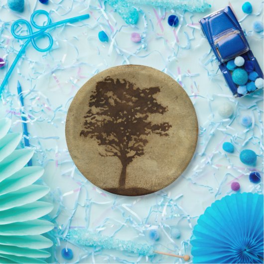 Tree Silhouette on Bronze Background Papieren Bordje (Feest)