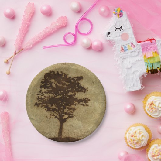 Tree Silhouette on Bronze Background Papieren Bordje (Feest)