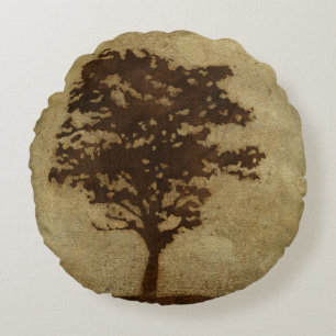 Tree Silhouette on Bronze Background Rond Kussen