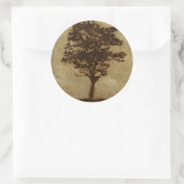 Tree Silhouette on Bronze Background Ronde Sticker (Tas)
