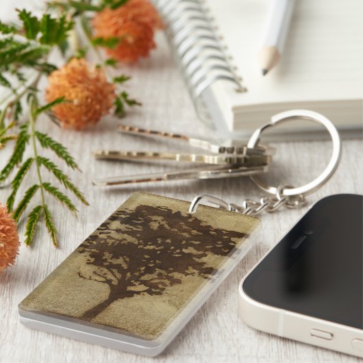 Tree Silhouette on Bronze Background Sleutelhanger (Voorkant Rechts)