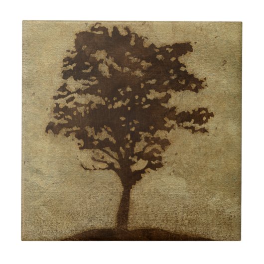 Tree Silhouette on Bronze Background Tegeltje (Voorkant)