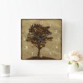 Tree Silhouette on Bronze Background Vierkante Klok (Huis)