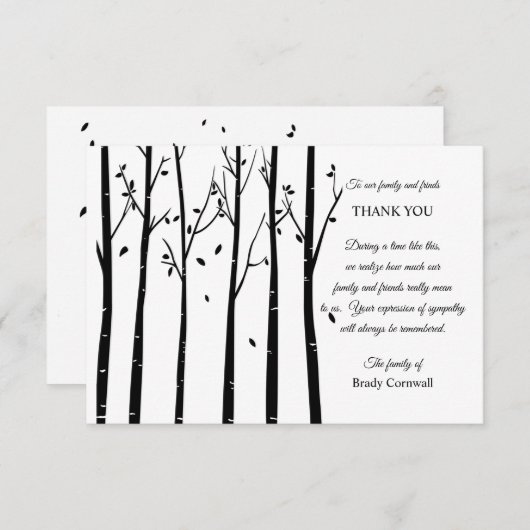 Tree Silhouette Sympathie Hartelijk dank Bedankkaart (Voorkant / Achterkant)
