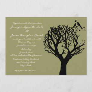 Tree Silhouette Tortelduifjes Sage Wedding Invitat Kaart