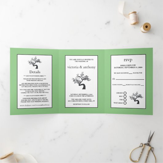 Tree Silhouette Wedding Suite Drieluik Uitnodiging (Binnen)