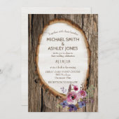 Tree Slice Stump met bloemen Bruiloft uitnodiging (Voorkant / Achterkant)