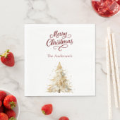 Tree snow white red script Christmas luncheon Servet (Insitu)